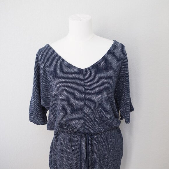 Vintage Woolrich Extra Large Drawstring Waist Navy Striped Dress 100% Cotton - Picture 2 of 13